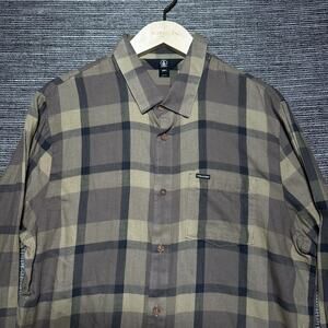 Volcom Shirt Men's Large Brown Plaid Long Sleeve Button Up